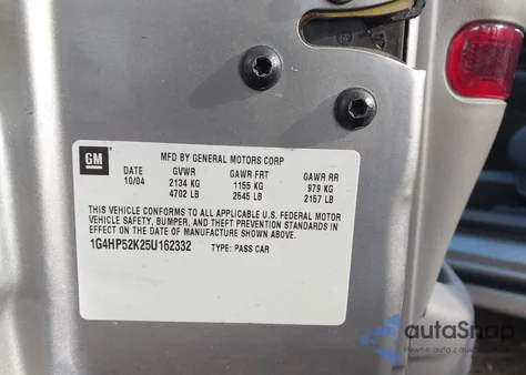 2005 Buick Lesabre Custom from USA, damaged, VIN 1G4HP52K25U162332